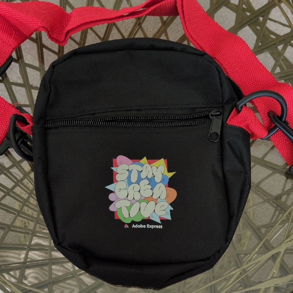 Black Crossbody Bag with Red Strap